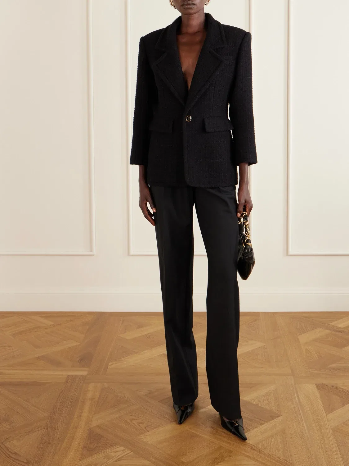 Твидовый блейзер из смесовой шерсти SAINT LAURENT, черный — фото 2
