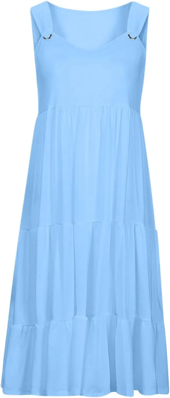 Женское пляжное платье свободного кроя с рюшами, Sky Blue — фото 3