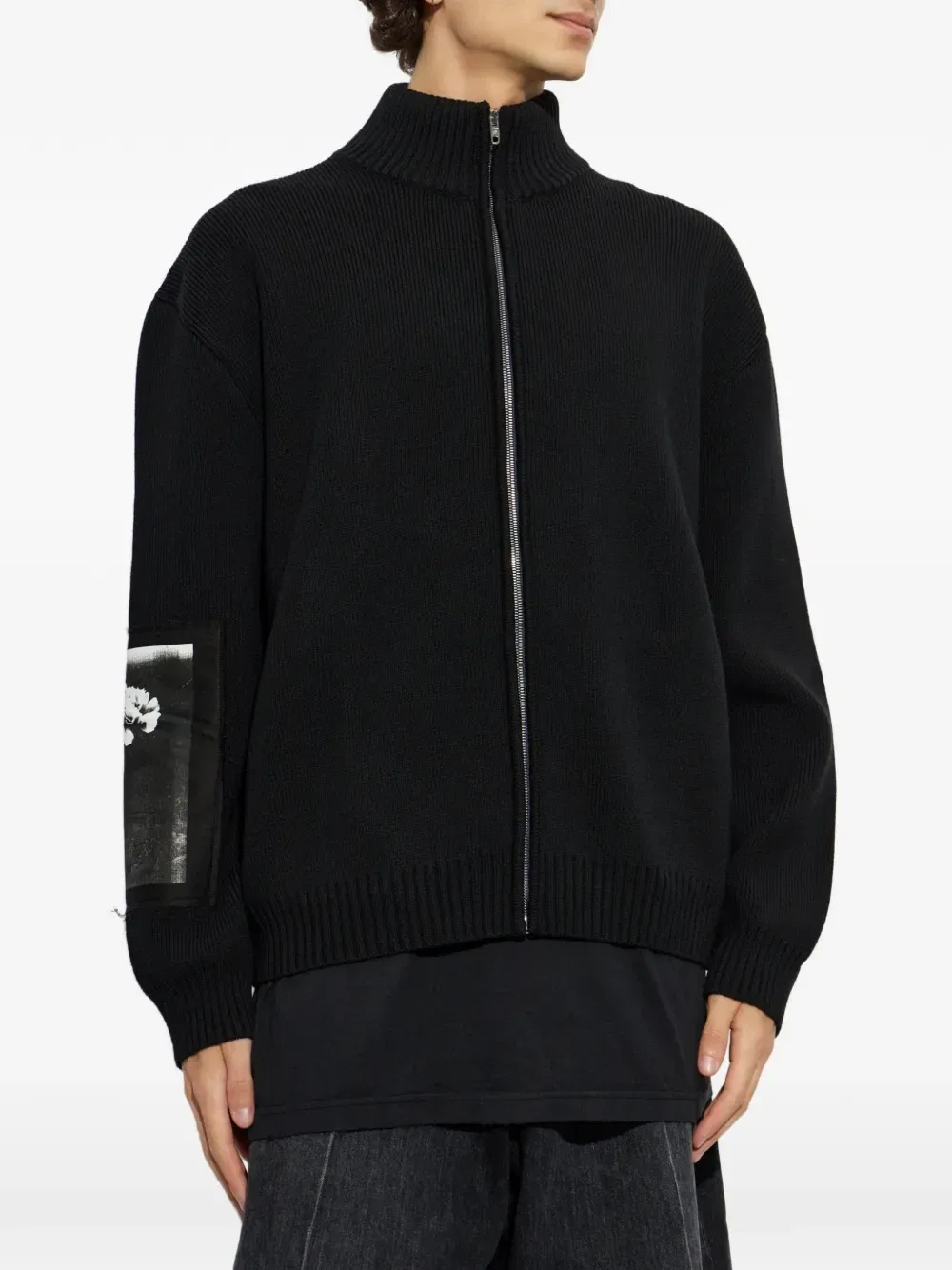 Кардиган в рубчик с нашивкой-логотипом Balenciaga, черный — фото 3