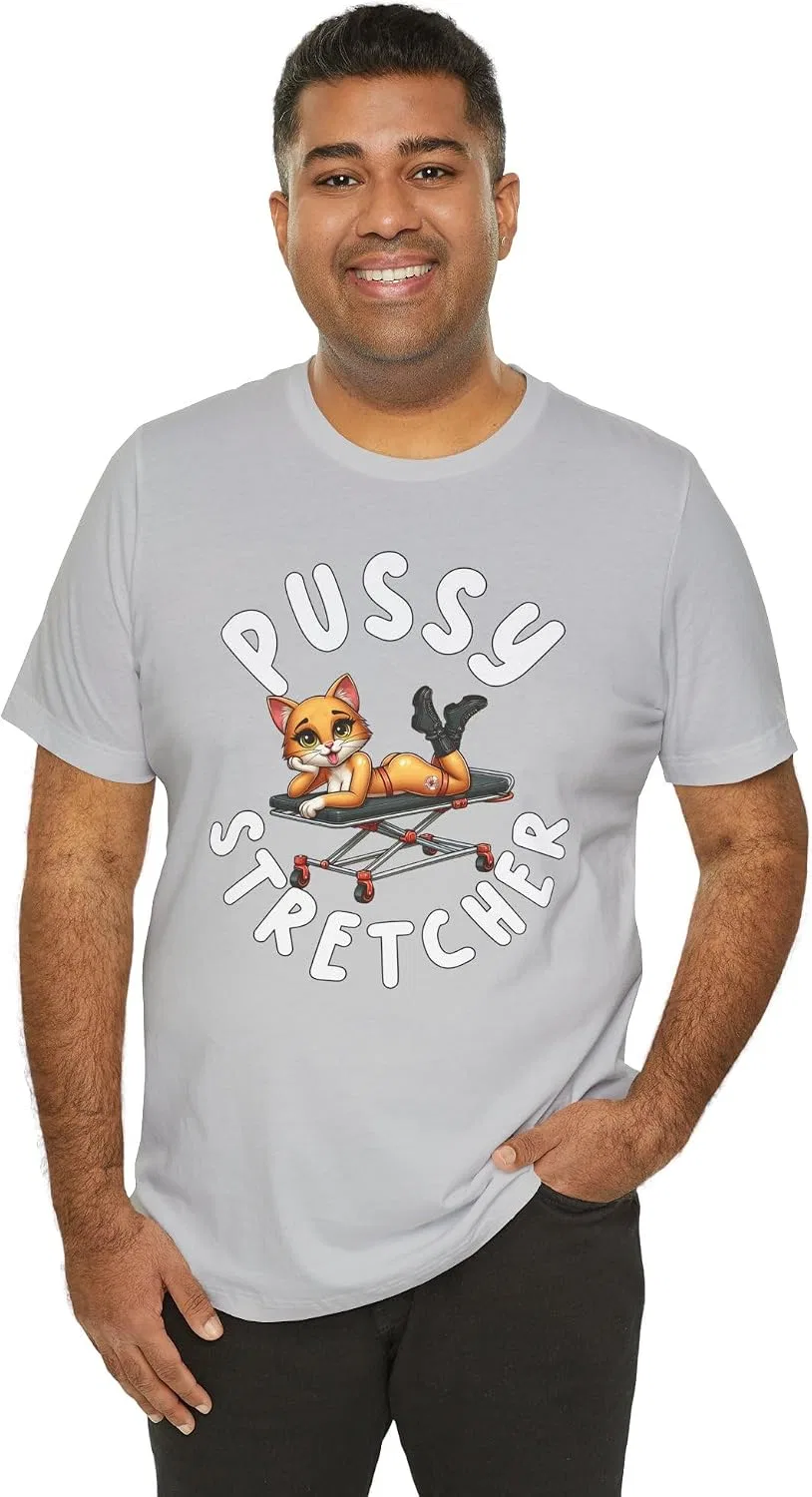 Мужская футболка с принтом Pussy Stretcher, серый меланж — фото 4