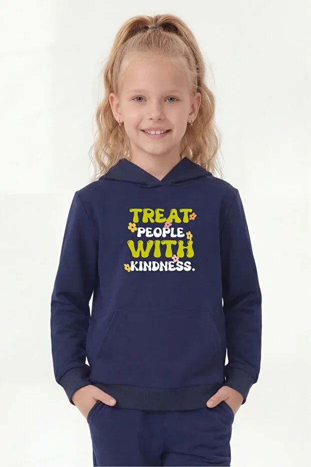 Детское худи для девочек с принтом Kangaroo pocket hooded print detailed girls' kangaroo top Panios Kids, Navy Blue — фото 4