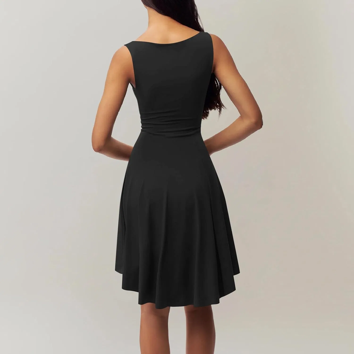 Женское коктейльное мини-платье A-силуэта с лодочкой, Black — фото 4