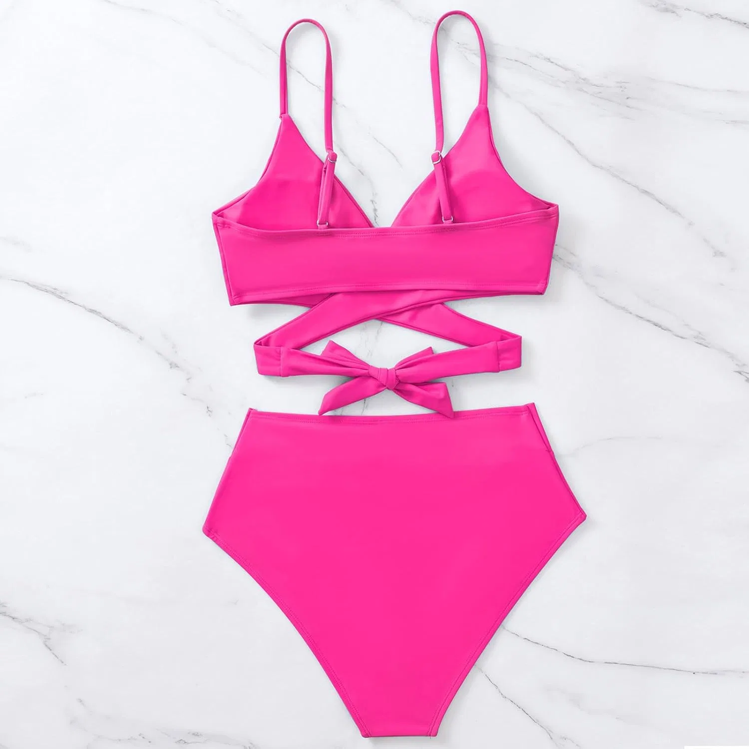 Женский бикини-комплект с завышенной талией Twist Front, Hot Pink — фото 4