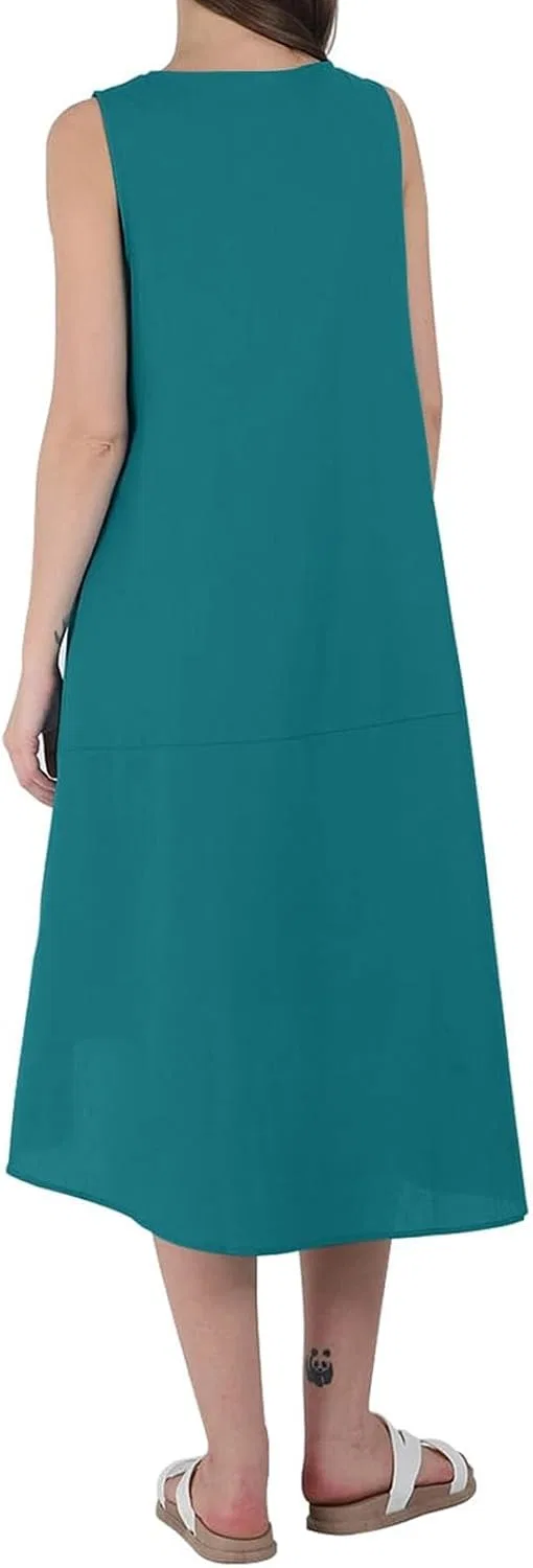 Женское летнее платье-макси из льна и хлопка, Blue — фото 3