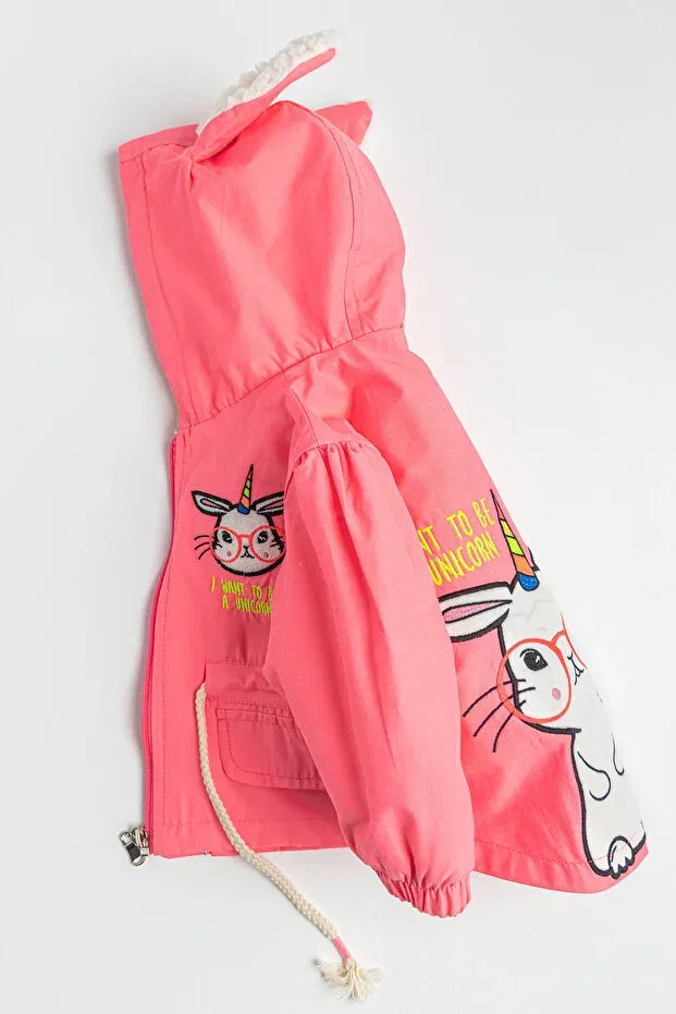 Детское зимнее пальто для девочек плюшевое с принтом Unicorn Embroidered Plush Neon Pink Babymod, Pink — фото 2