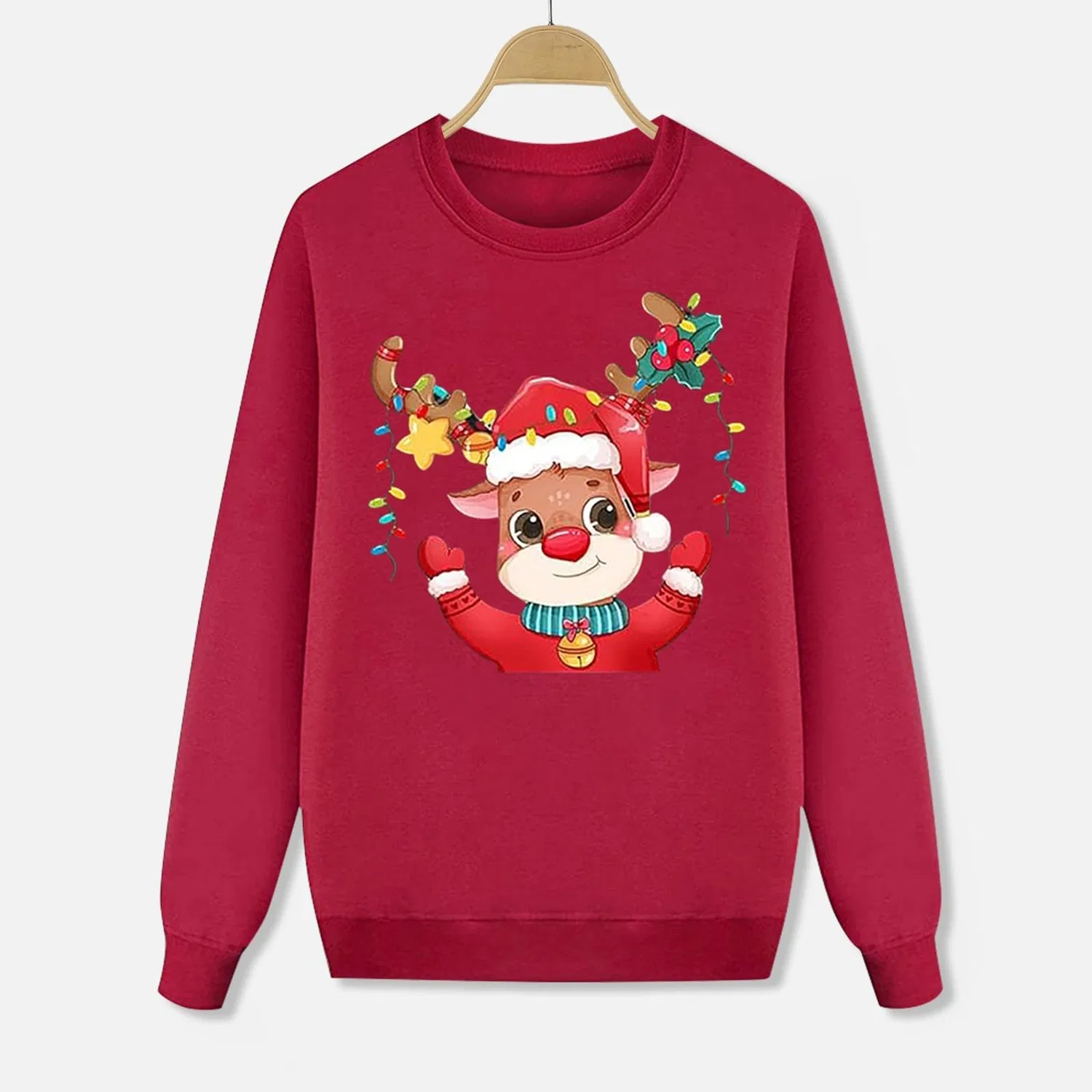 Женский свитшот с принтом Family Christmas Sweatshirts Coordinated 3 Pieces Parents and Child Hooded Sweatshirt with Reindeer Snowman Print Magic AIbero Family Christmas Outfit for Parties and Photos (Children), A07-red — фото 2