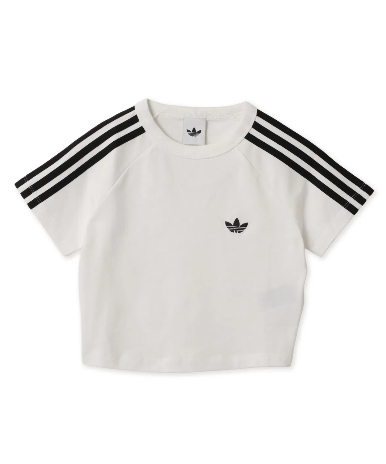 Женская футболка с U-образным вырезом, облегающая, модель SST Baby Tee Adidas, White — фото 4