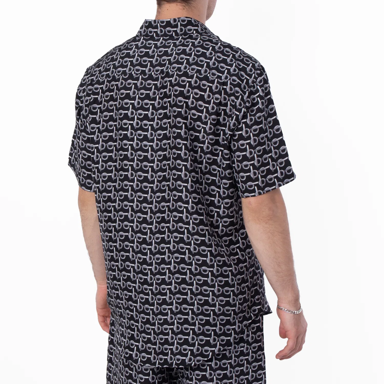 Шелковая рубашка с монограммой B Monogram B Print Silk Shirt Burberry, Silver/Black — фото 4