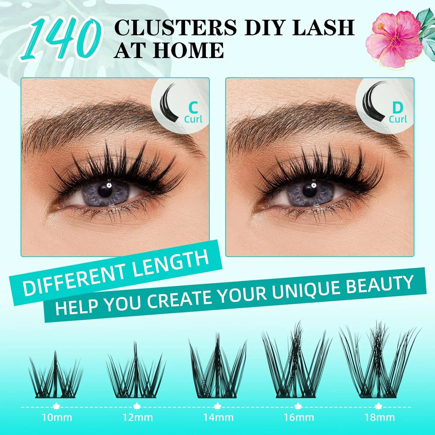Ресницы накладные, 140 шт, Кластерные ресницы, DIY, C-изгиб, AMZGIRL LASH, 10-18 мм — фото 4