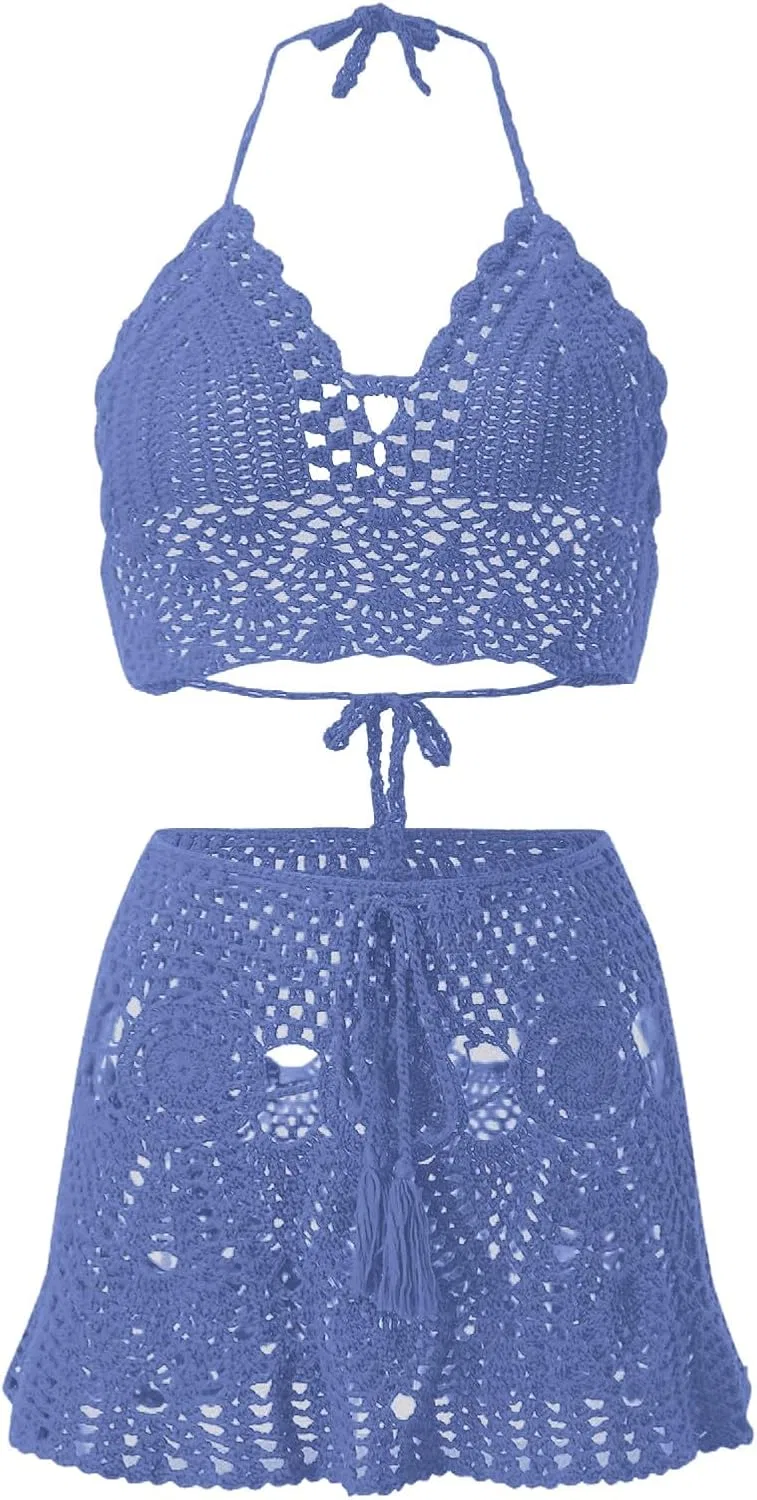 Женский бикини-сет с вырезами, вязаный, Dark Blue — фото 4