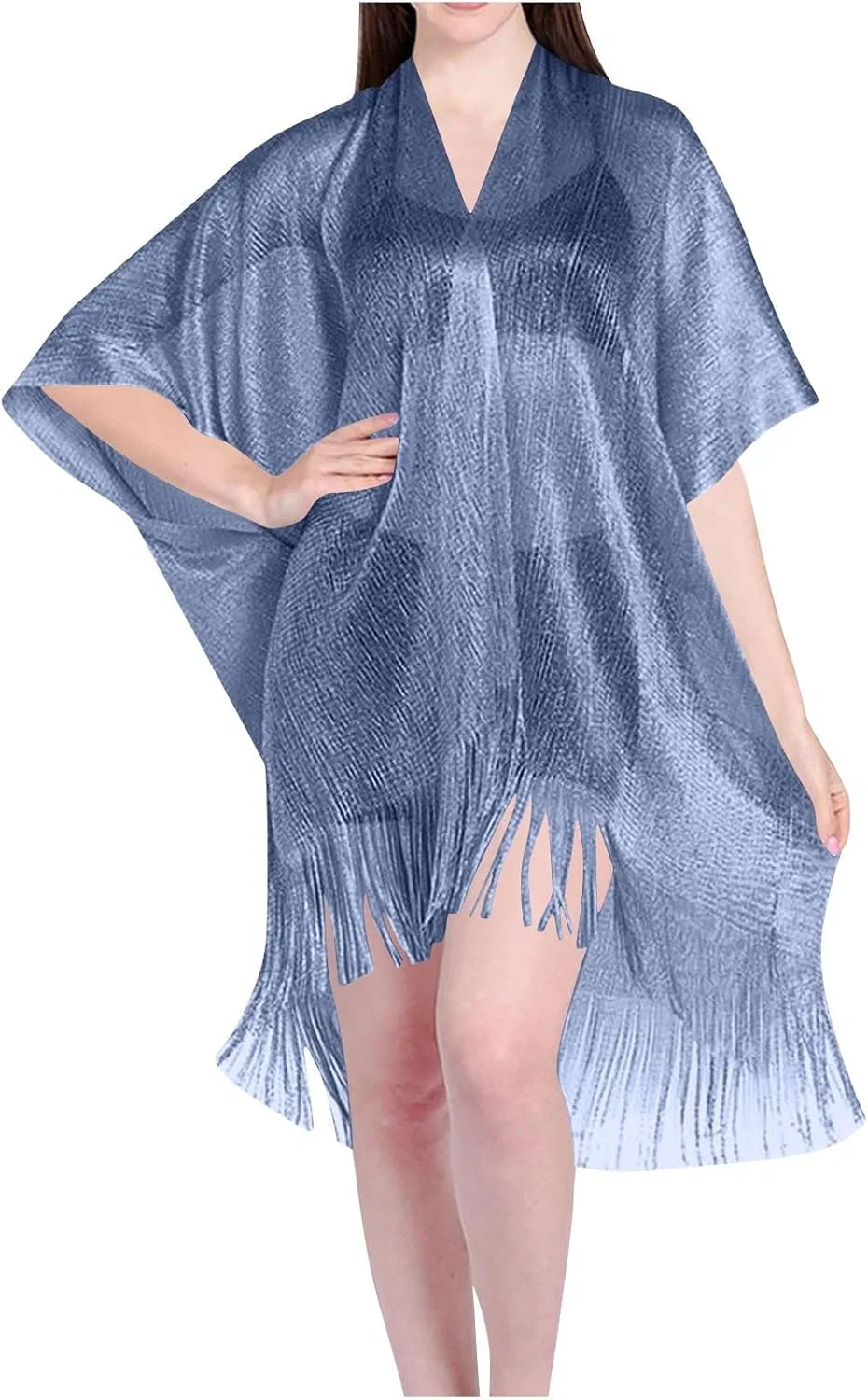 Женская пляжная накидка с бахромой Mesh Sheer Shiny, Navy — фото 3