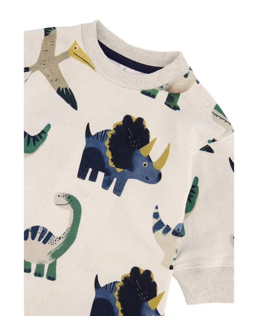 Детский флисовый комбинезон с принтом динозавра Deux par Deux, Beige Dinosaur Print — фото 3