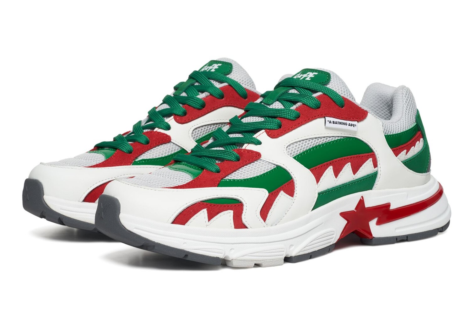 Кроссовки Bape Shark Sta M1 Country Pack - Italy, зеленый/белый/красный — фото 2