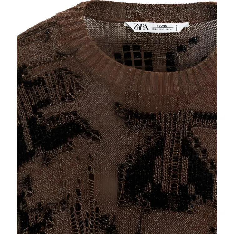 Мужской тонкий свитер с круглым вырезом Gold ZARA, Gold — фото 4