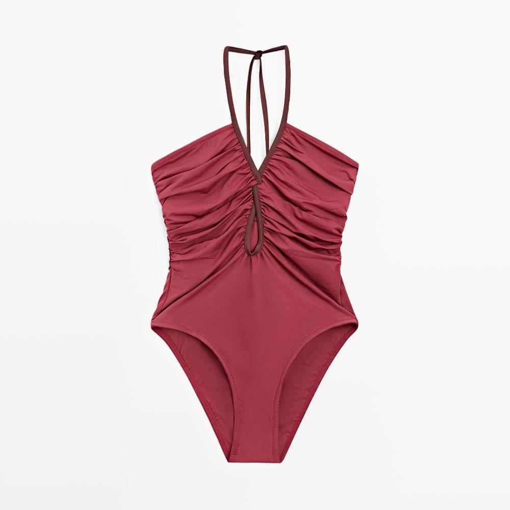 Купальник Massimo Dutti With Contrast Gathered Detail, розовый