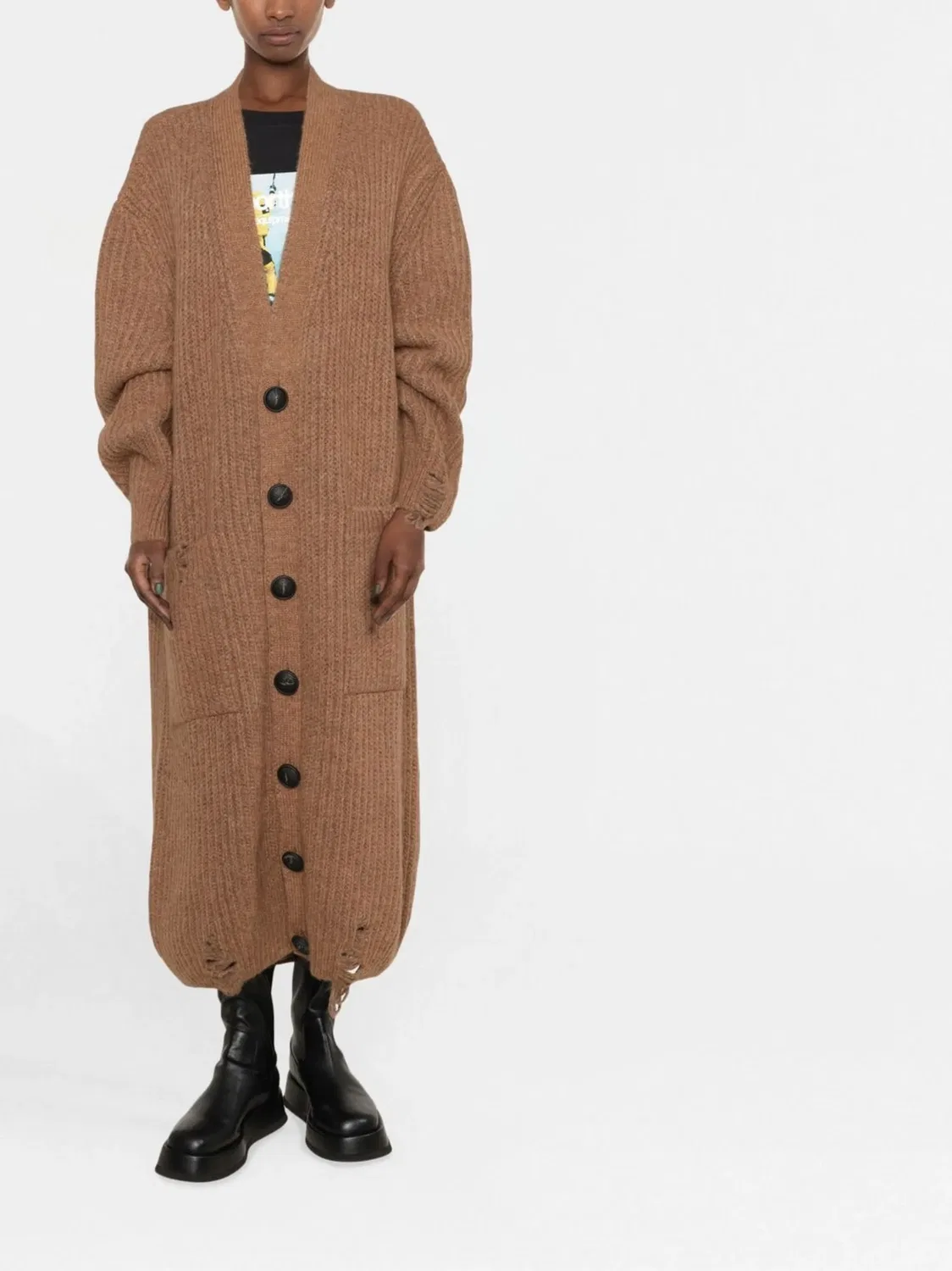 Длинный Изношенный Вязаный Кардиган DSQUARED2, коричневый — фото 4
