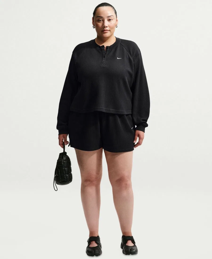 Футболка с длинным рукавом Nike Sportswear Chill Waffle Plus Size Oversized Henley Long-Sleeve Top, Black Sail