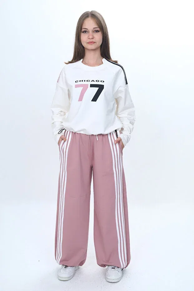 Детский спортивный костюм для девочек хлопковый Oversized Piece Eşt-4035-372 Joui Co, Powder-White