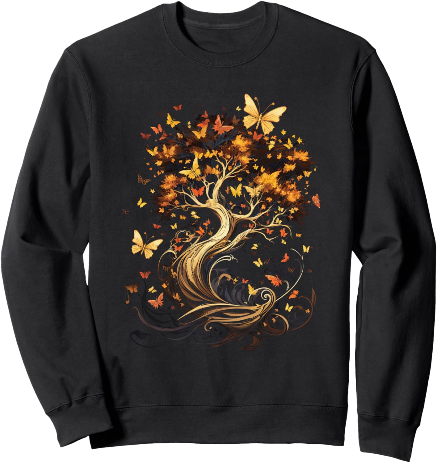 

Осенняя толстовка с изображением осенних листьев, дерева и бабочки Autumn Design With Butterflies And Trees, черный