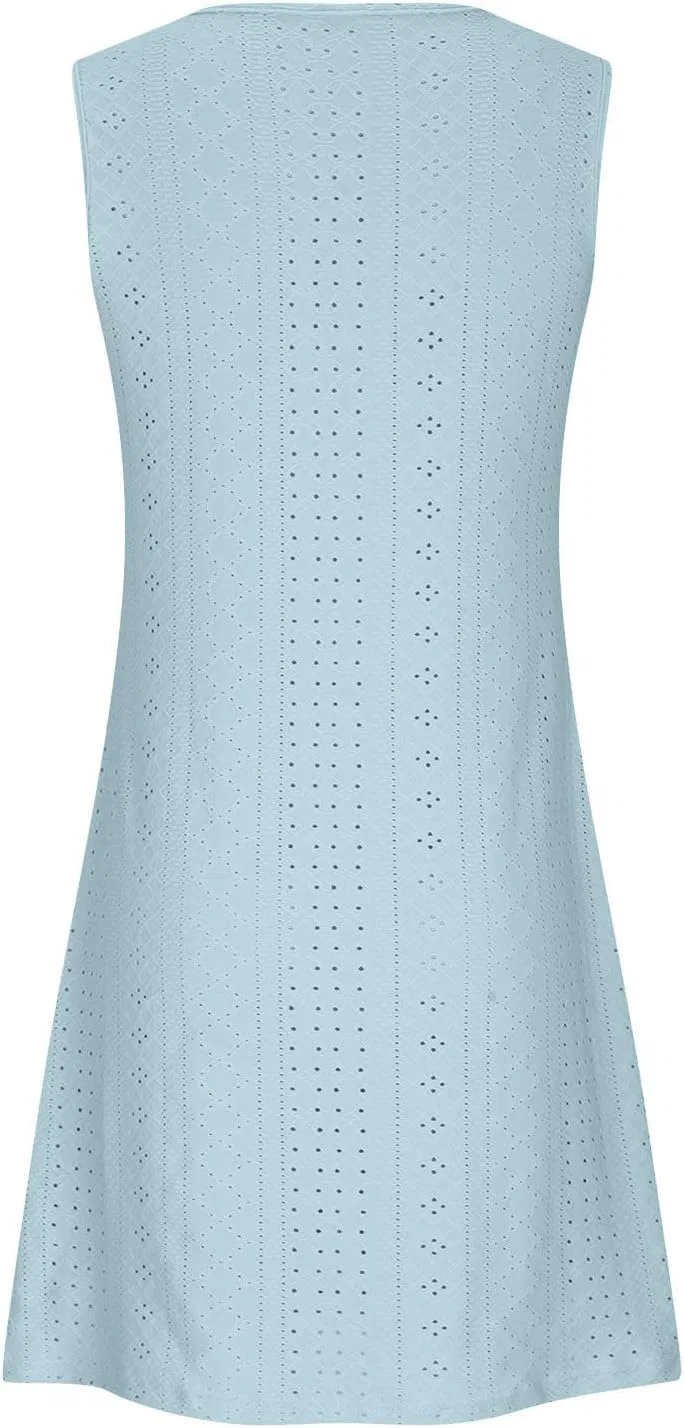 Женское летнее мини-платье с вышивкой и вырезом, Light Blue — фото 4
