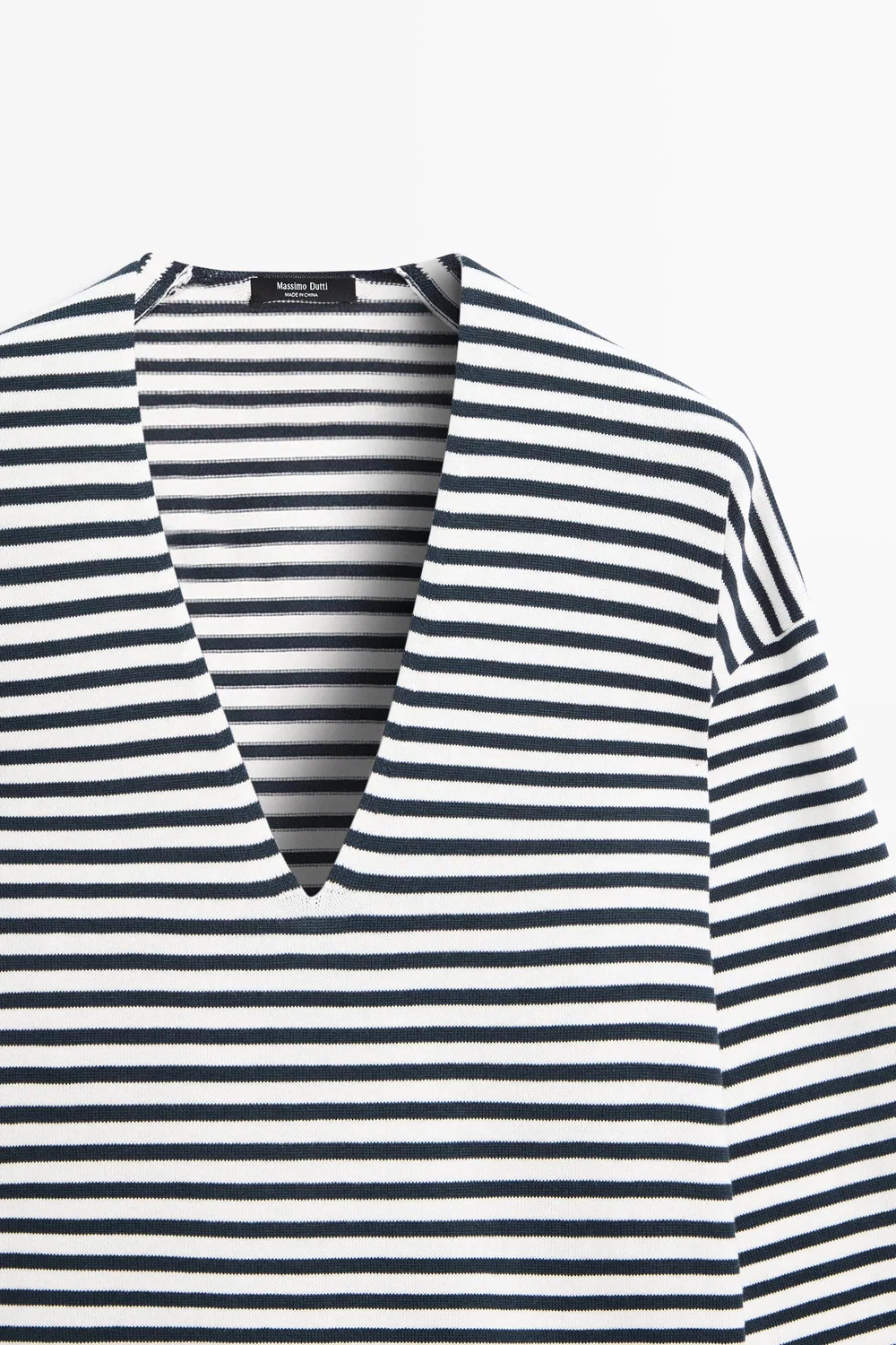 Свитер Massimo Dutti Striped V-Neck Knit , кремовый/темно-синий — фото 3