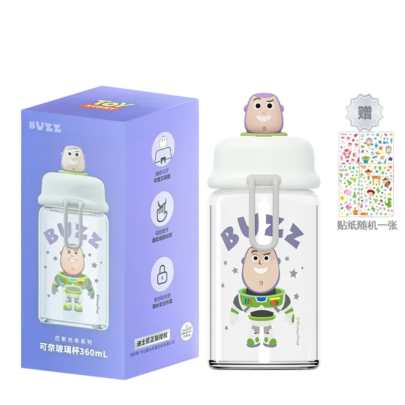 Детский стеклянный стакан с принтом Buzz Lightyear, Disney, 360 мл, Buzz Lightyear Water Cup+Sticker 1 Pc, Color: Buzz Lightyear Water Cup+Sticker 1 Pc