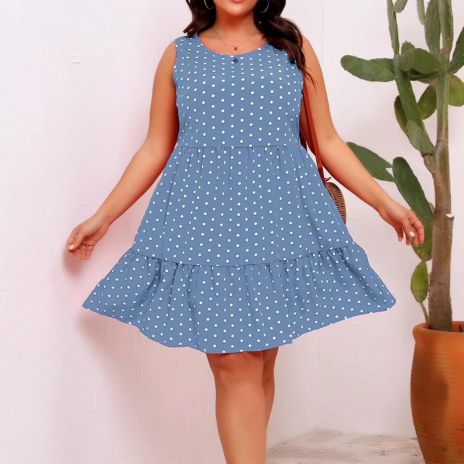 Женское летнее платье в горошек с воланами, Light Blue — фото 2