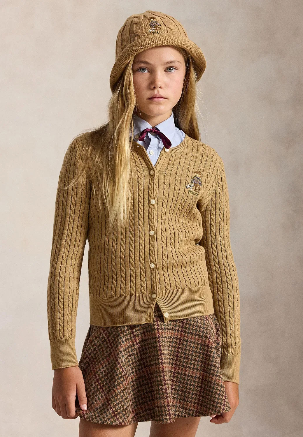 Хлопковый кардиган Polo Bear с мини-косичкой, размер 7-14 лет Polo Ralph Lauren, Berkshire Tan