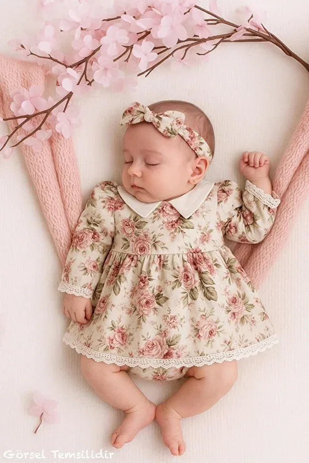 Детский комплект для девочек хлопковый Minimus, Ecru Pink Flower
