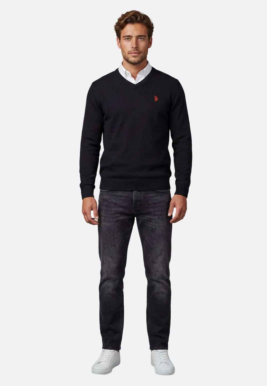 Мужской пуловер с V-образным вырезом Classic Fit U.S. Polo Assn., Black/Red — фото 4