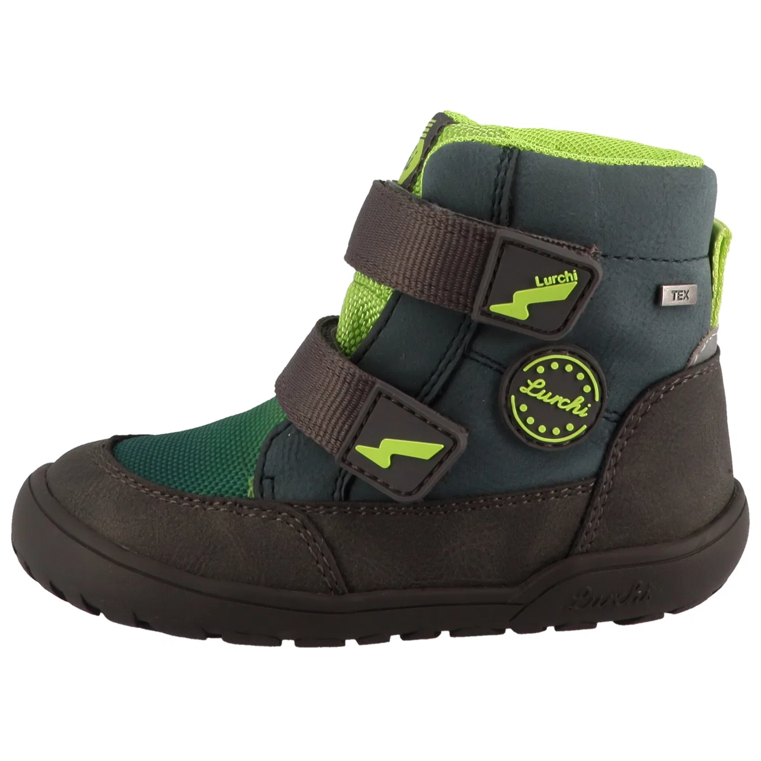 Детские кожаные ботинки на липучке Jimmy Barefoot-TEX Lurchi, Dark Brown-Green