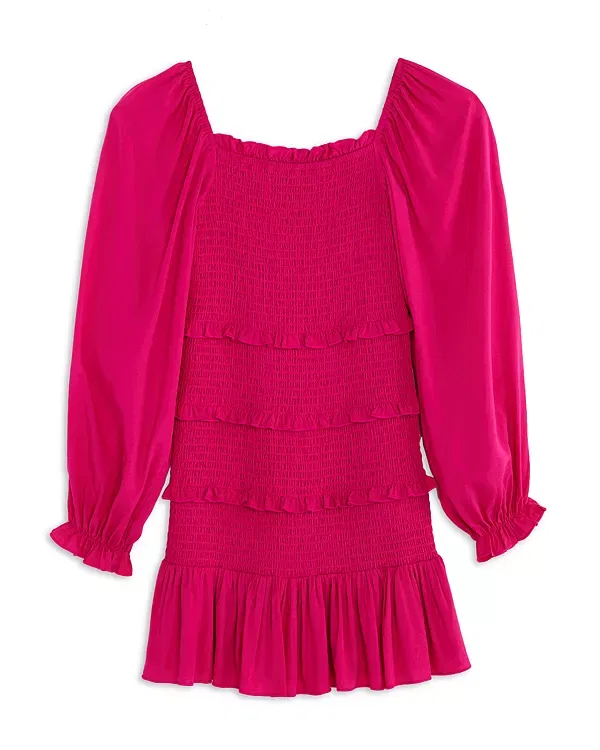 Детское платье для девочек с принтом Laila Long Sleeved Smocked Dress KatieJ NYC, Shocking Pink — фото 2