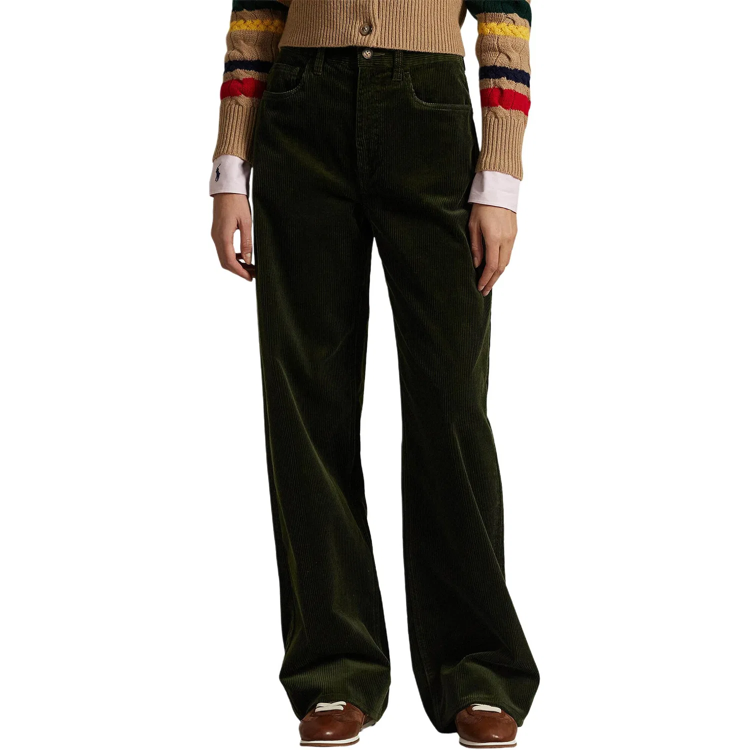 Женские брюки из вельвета прямого кроя Straight Leg Corduroy Trousers Polo Ralph Lauren, Dark Green — фото 4