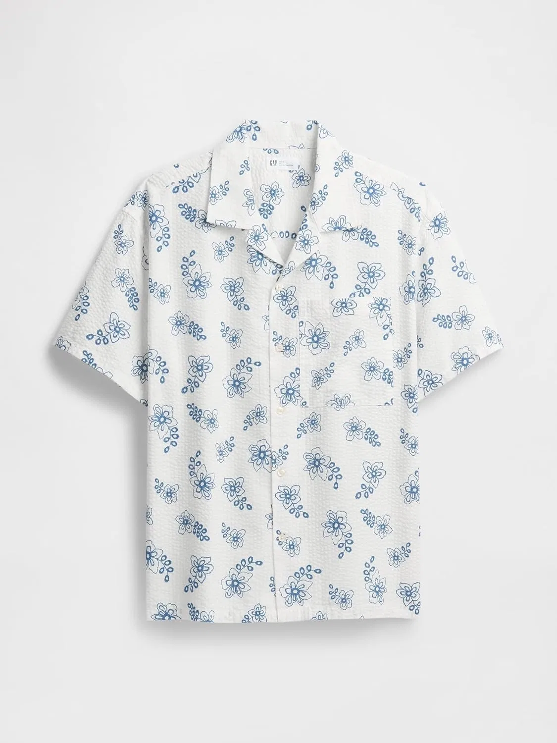 Мужская свободная рубашка с цветочным принтом Novelty Boxy GAP, White Blue Floral — фото 4
