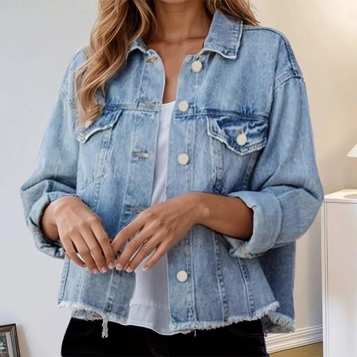 Женская джинсовая куртка с принтом Vintage Denim, Azzurro — фото 2