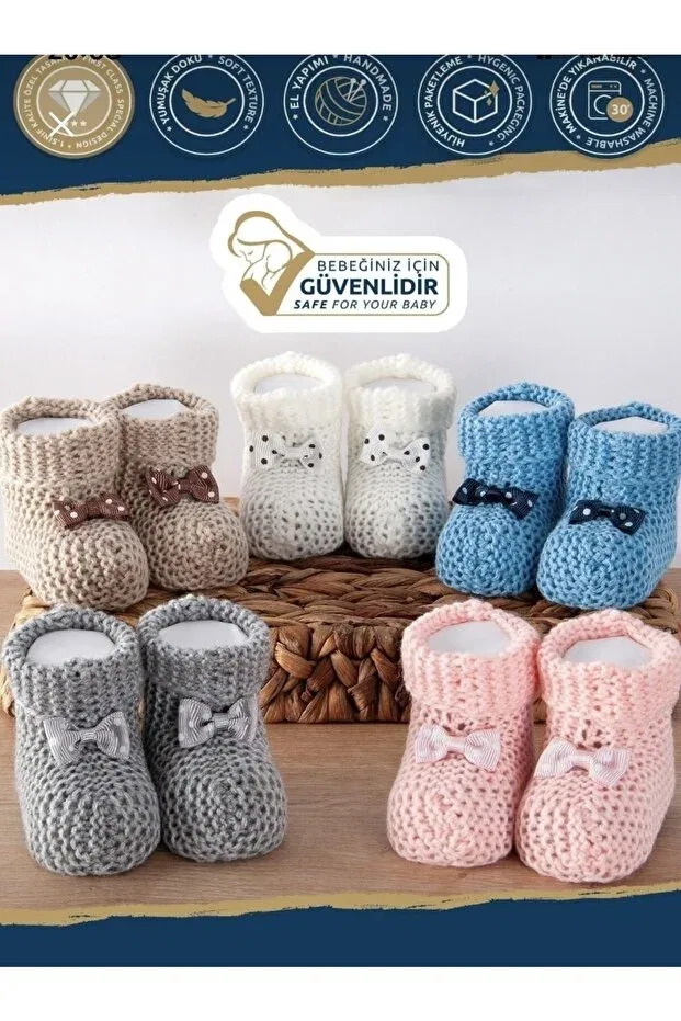 Детские пинетки для новорожденных вязаные Sırma Baby, White — фото 4