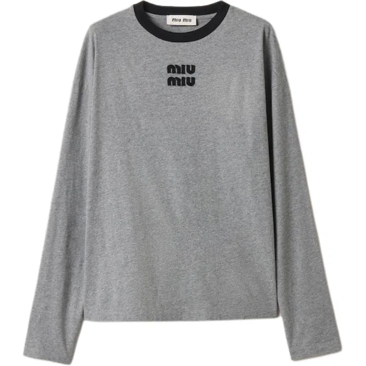 Женская футболка с круглым вырезом MIU MIU, Gray & Black