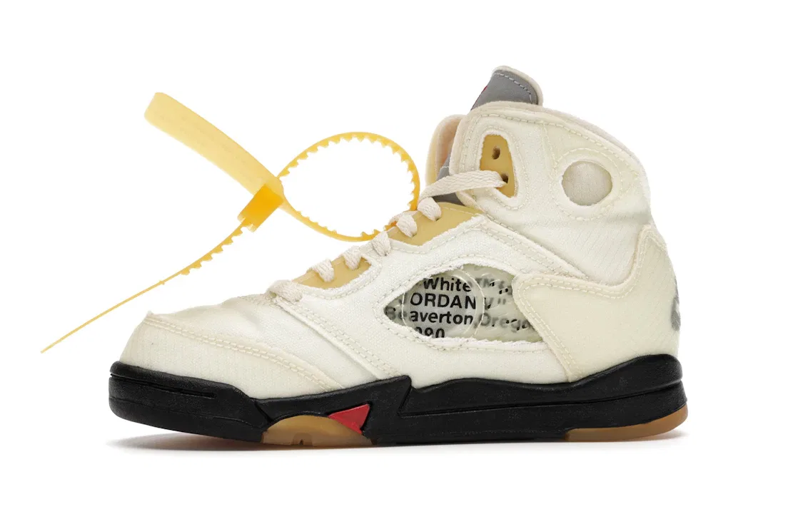 Детские кроссовки Lifestyle с принтом Jordan 5 Retro Off-White Sail, Sail/Fire Red-Muslin-Black — фото 3