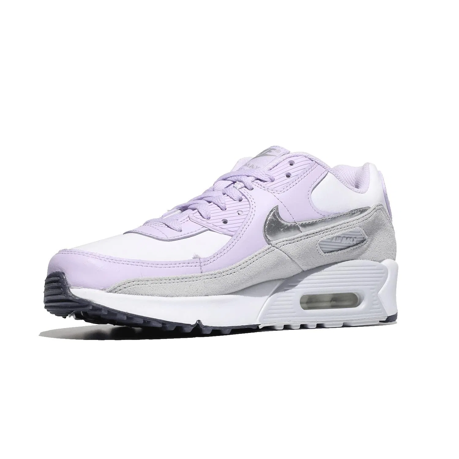 Детские кроссовки для девочек с амортизацией Air Max 90 NIKE, White Silver Metallic Purple Frost