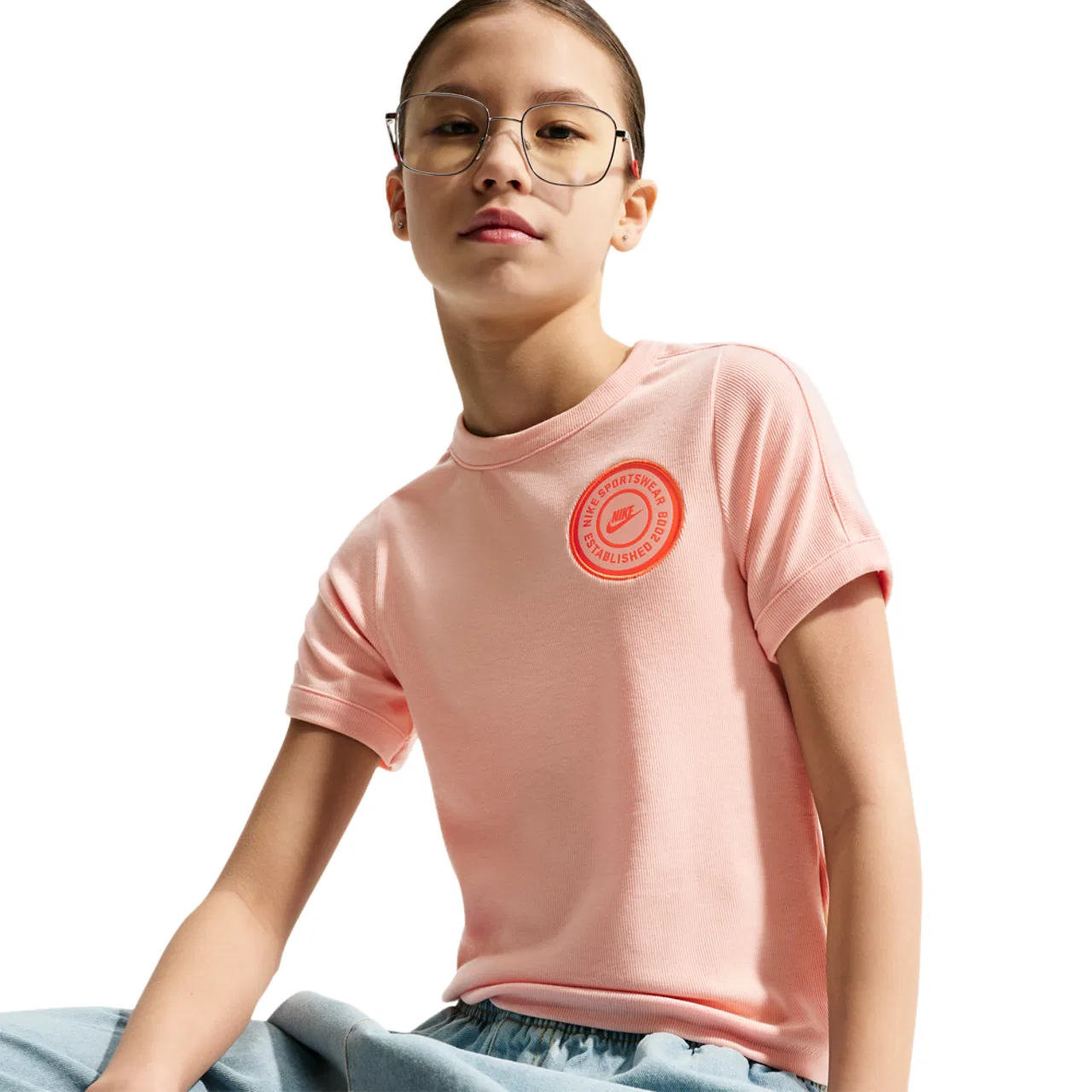 Футболка для девочек NSW Short Sleeve Rip Top Nike, цвет Arctic Orange/Arctic Orange/Arctic Orange — фото 3