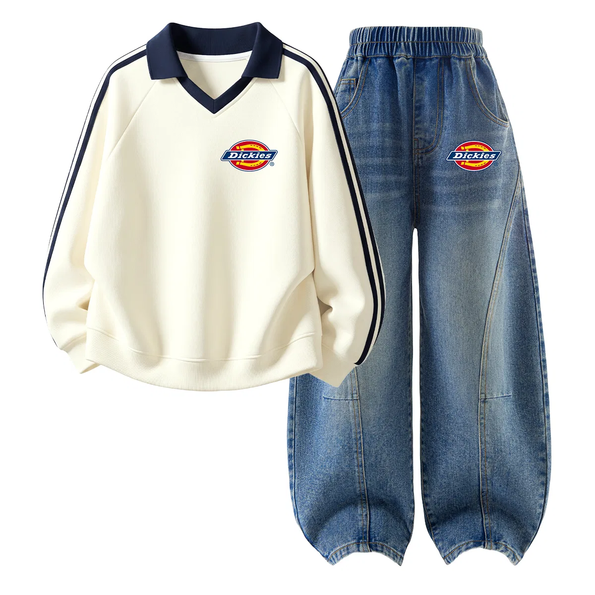 Детский спортивный комплект с поло-воротником Dickies, Ivory White/Denim Blue