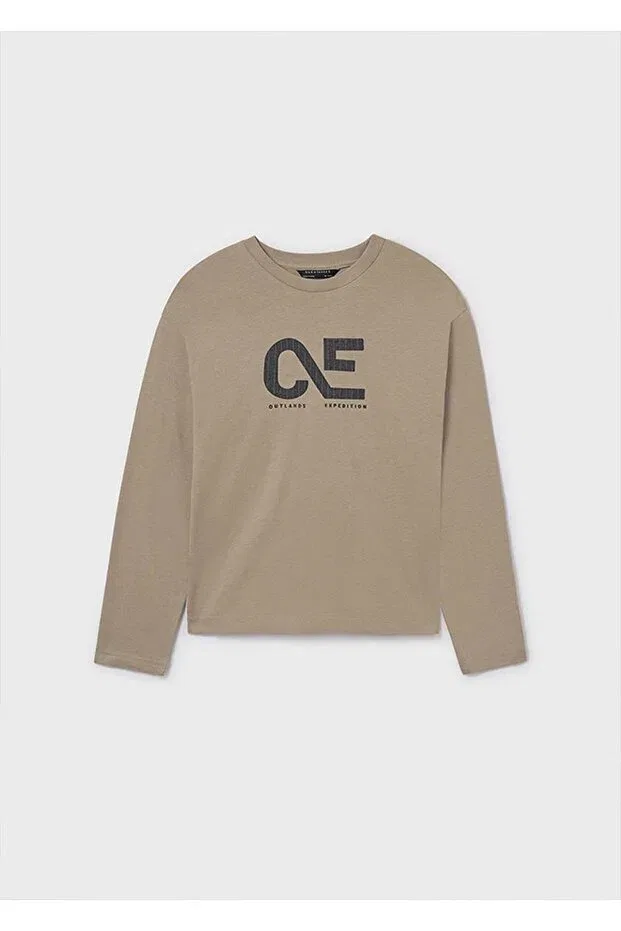 Детская футболка с длинным рукавом с принтом Winter boys' long sleeve t-shirt Mayoral, Beige — фото 4