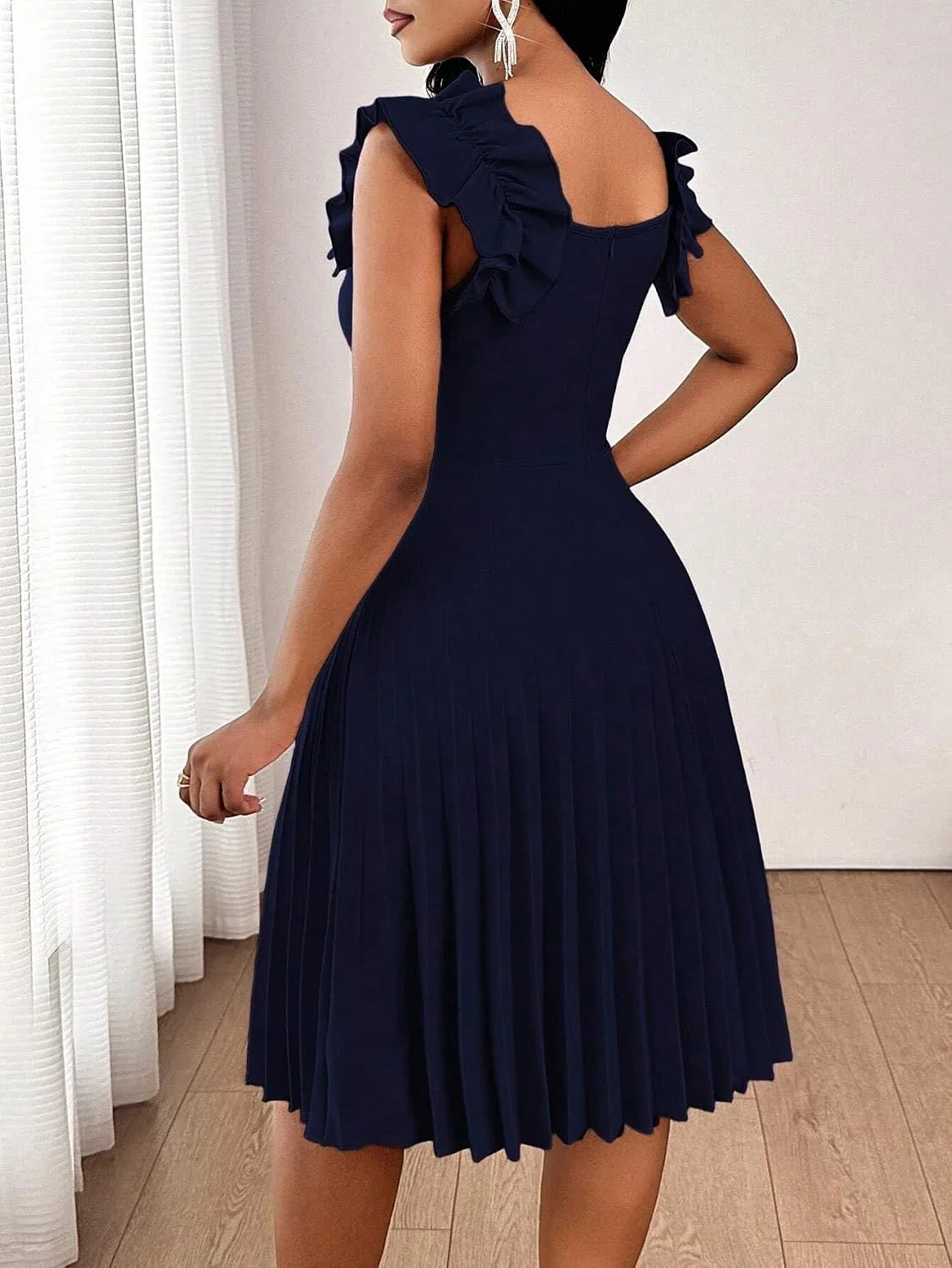 Женское A-силуэта платье миди с рюшами Navy Blue — фото 2