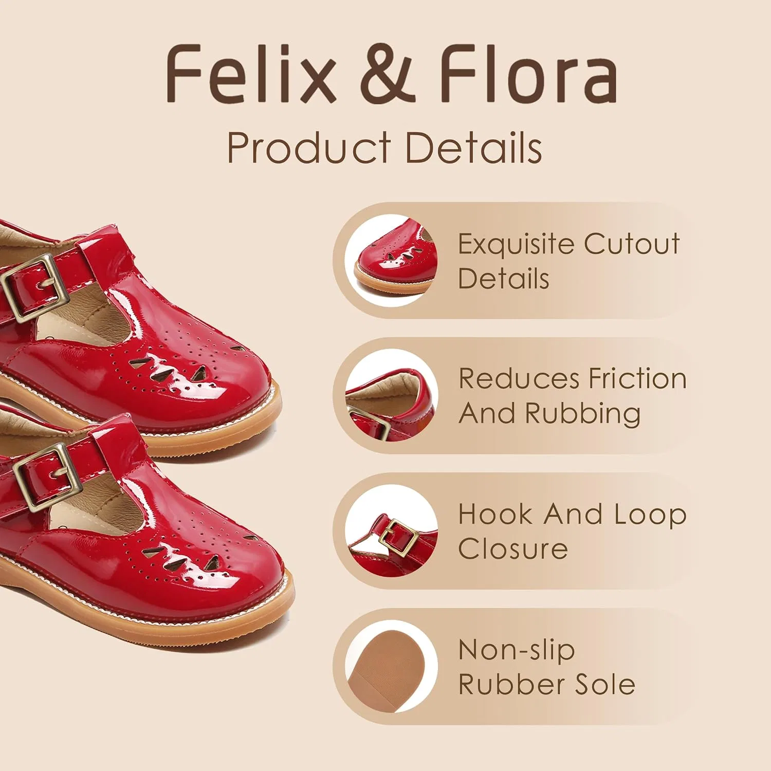 Детские туфли Мэри Джейн для девочек Felix & Flora, Red — фото 4