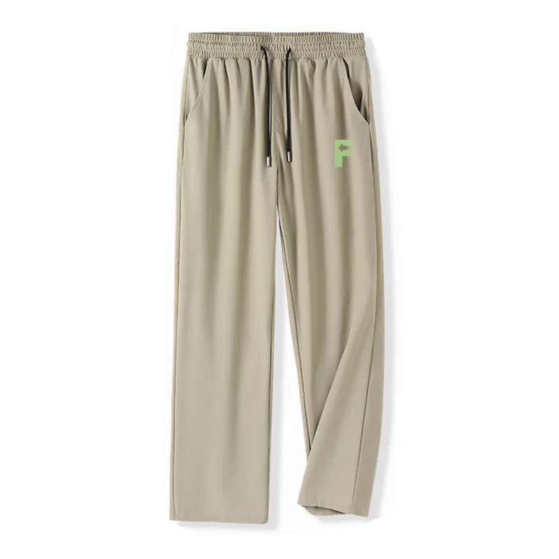 Детские брюки прямого кроя из шелковистой ткани MINISO, Ice Silk Cooling Khaki (Ma Neon Green Letter Pants Logo)