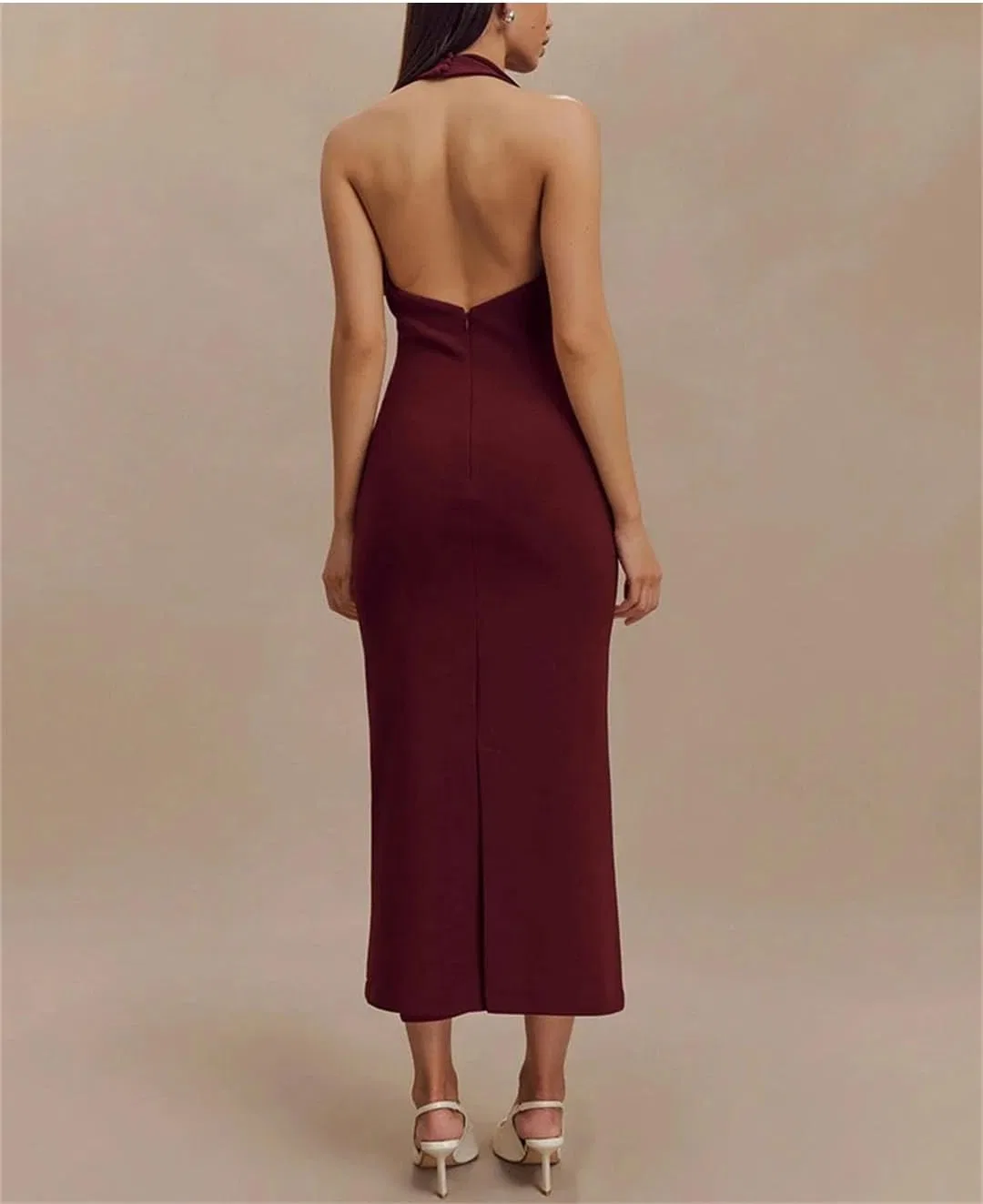 Женское облегающее платье с глубоким V-вырезом и открытой спиной Bodycon, Black — фото 3