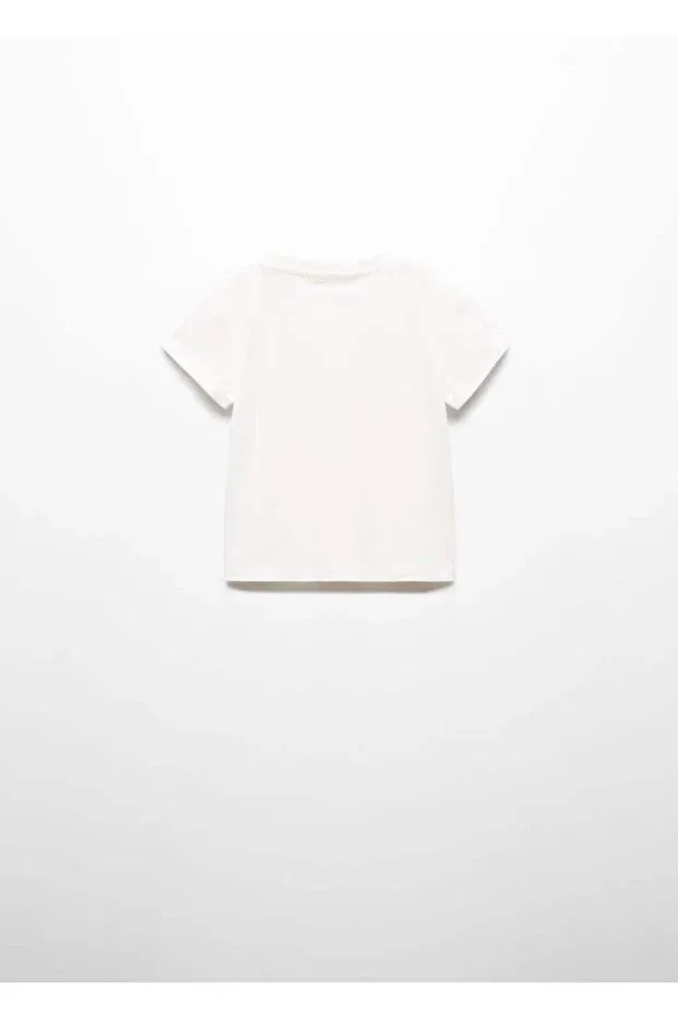 Детская хлопковое футболка с принтом Mango Baby, Off White — фото 3