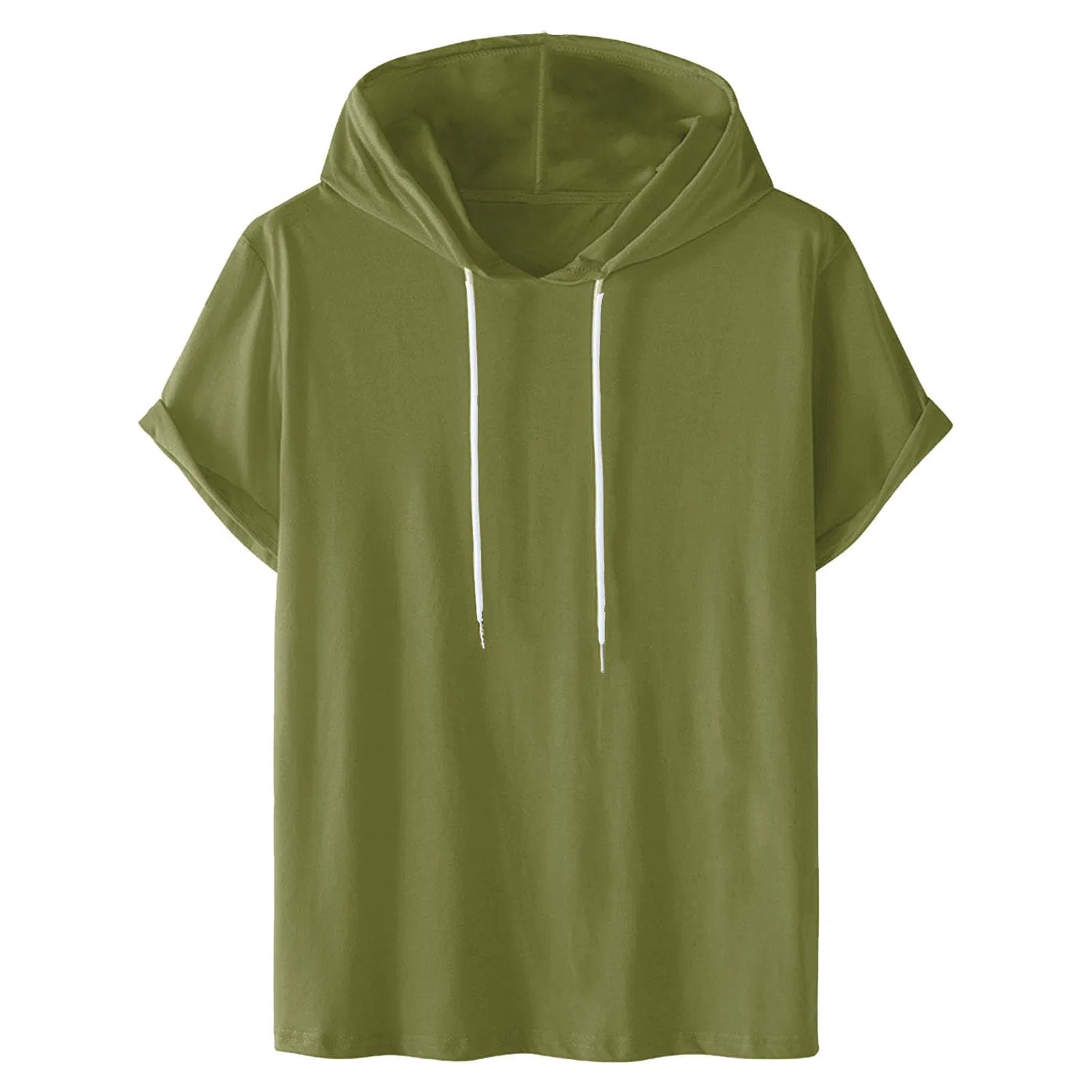 Женский худи с капюшоном и коротким рукавом, хлопковое, летнее, #01 Military Green