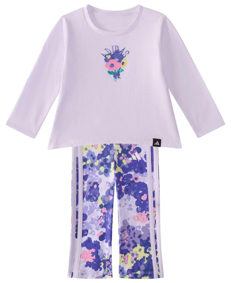 Комплект из лонгслива и леггинсов с цветочным принтом adidas, Light Purple