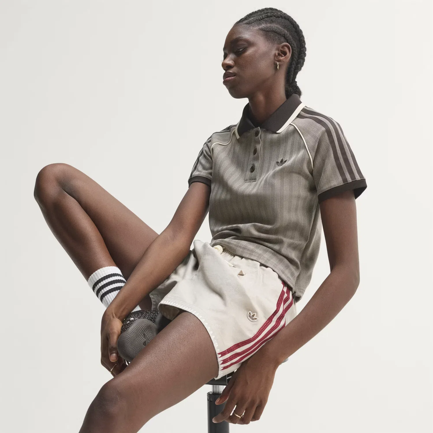 Женское поло приталенного кроя Tweed Polo Shirt Adidas Originals, светло-коричневый